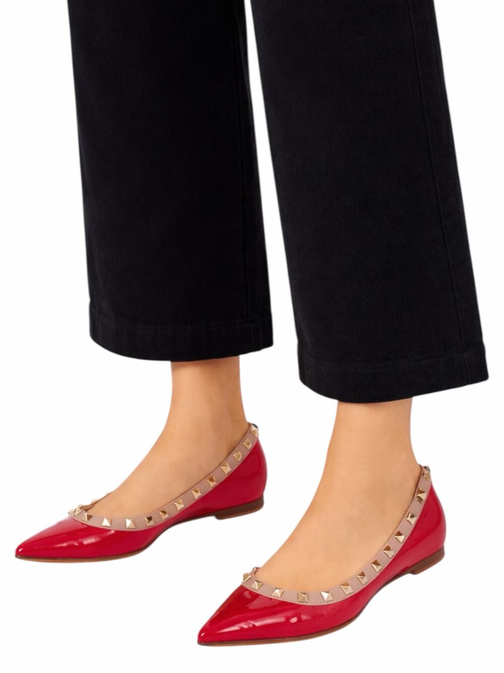 Valentino Garavani Rockstud Two Tone Poined Toe Flats Red Pink Size 40
